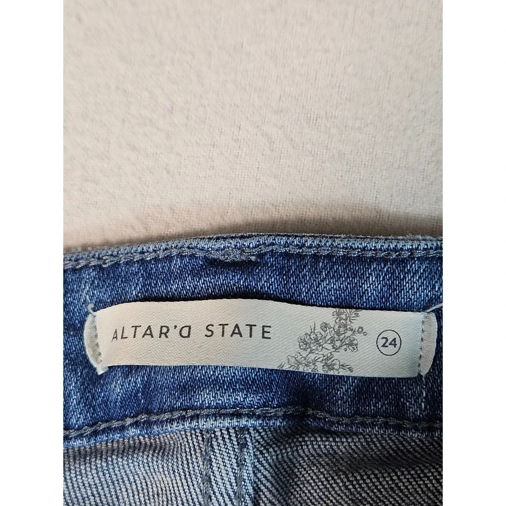 Altar'd State Distressed Skinny Jean Blue Button Fly High Rise T5069-F24 Size 24